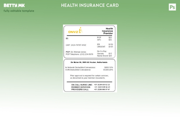 Модерен стил Шаблон за холандска картичка за здравствено осигурување